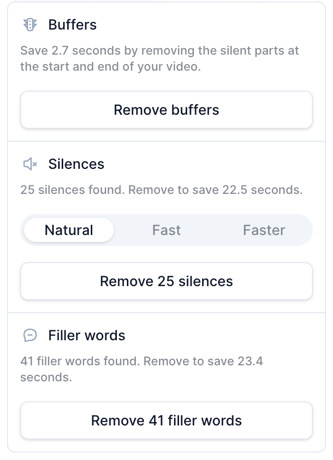 remove silence, buffer, filler words with Tella